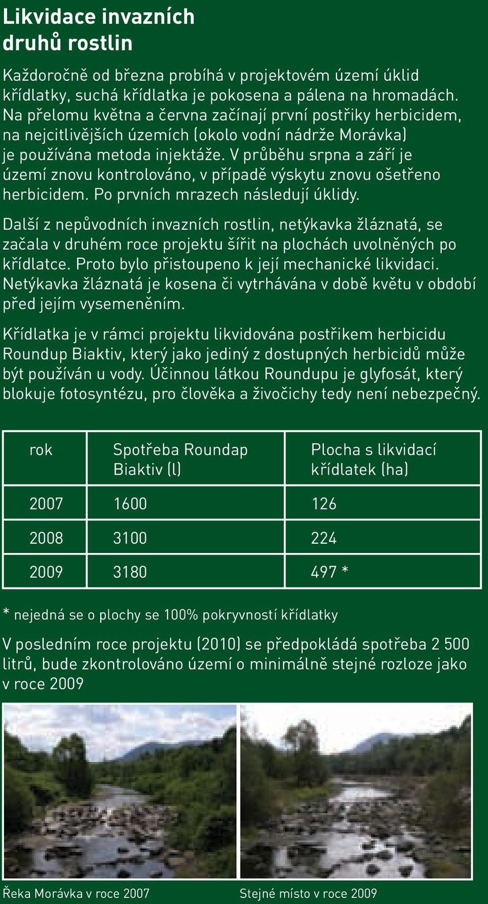 V průběhu srpna a září je území znovu kontrolováno, v případě výskytu znovu ošetřeno herbicidem. Po prvních mrazech následují úklidy.