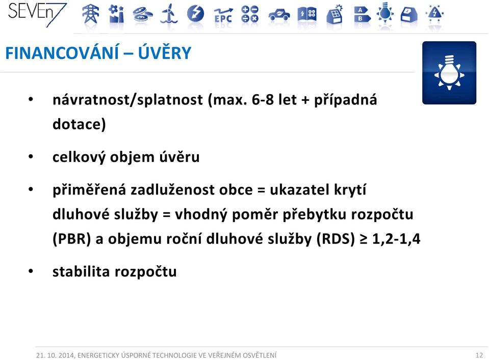 ukazatel krytí dluhové služby = vhodný poměr přebytku rozpočtu (PBR) a objemu