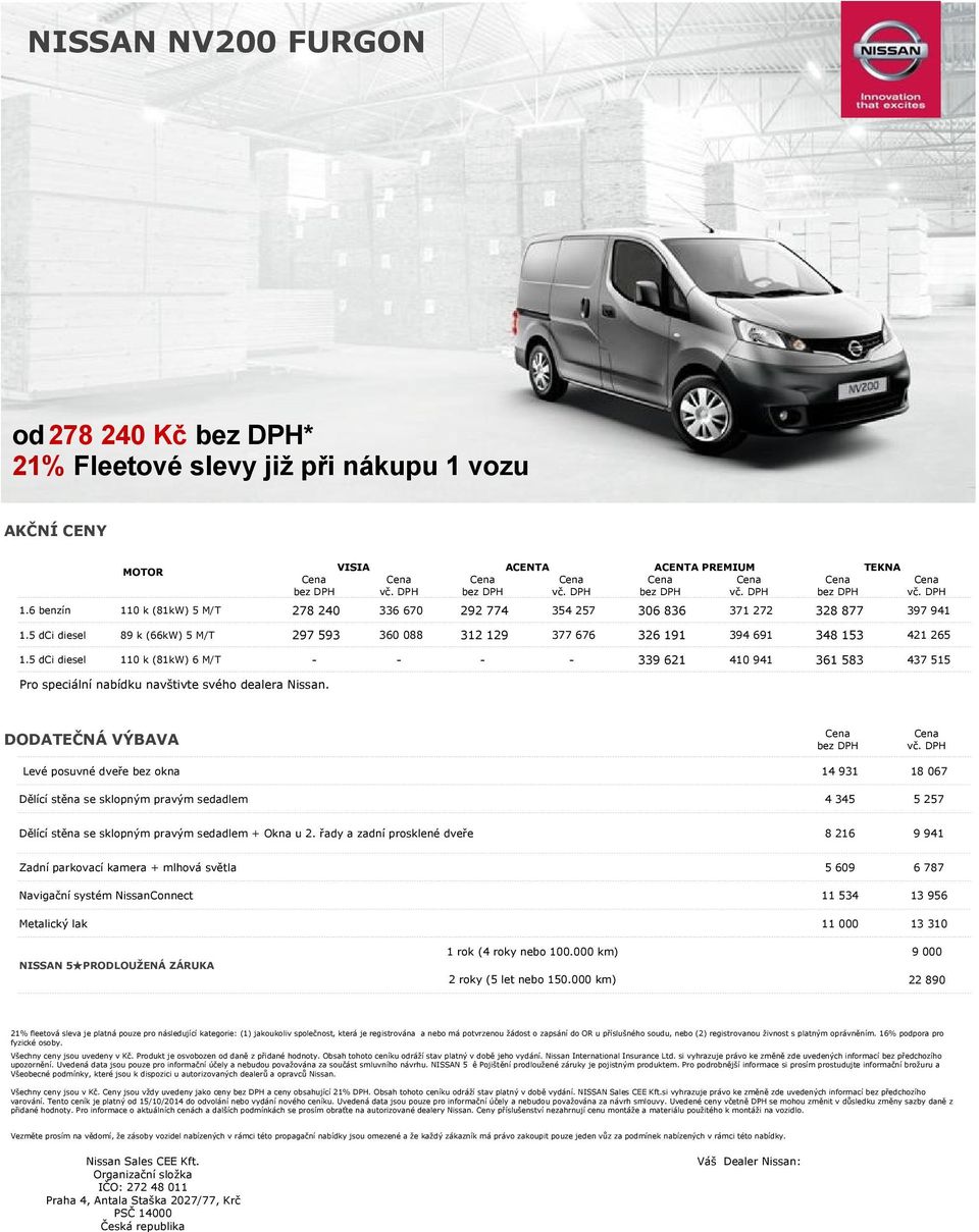 5 dci diesel 110 k (81kW) 6 M/T - - - - 339 621 410 941 361 583 437 515 Pro speciální nabídku navštivte svého dealera Nissan.