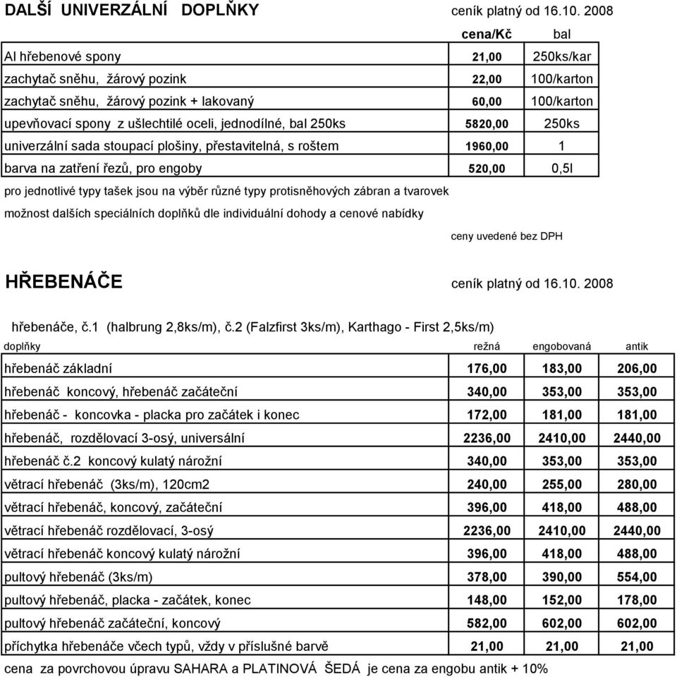 jednodílné, bal 250ks 5820,00 250ks univerzální sada stoupací plošiny, přestavitelná, s roštem 1960,00 1 barva na zatření řezů, pro engoby 520,00 0,5l pro jednotlivé typy tašek jsou na výběr různé