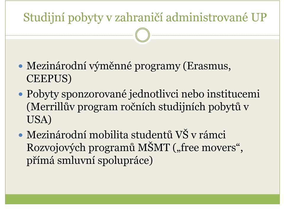 (Merrillův program ročních studijních pobytů v USA) Mezinárodní mobilita