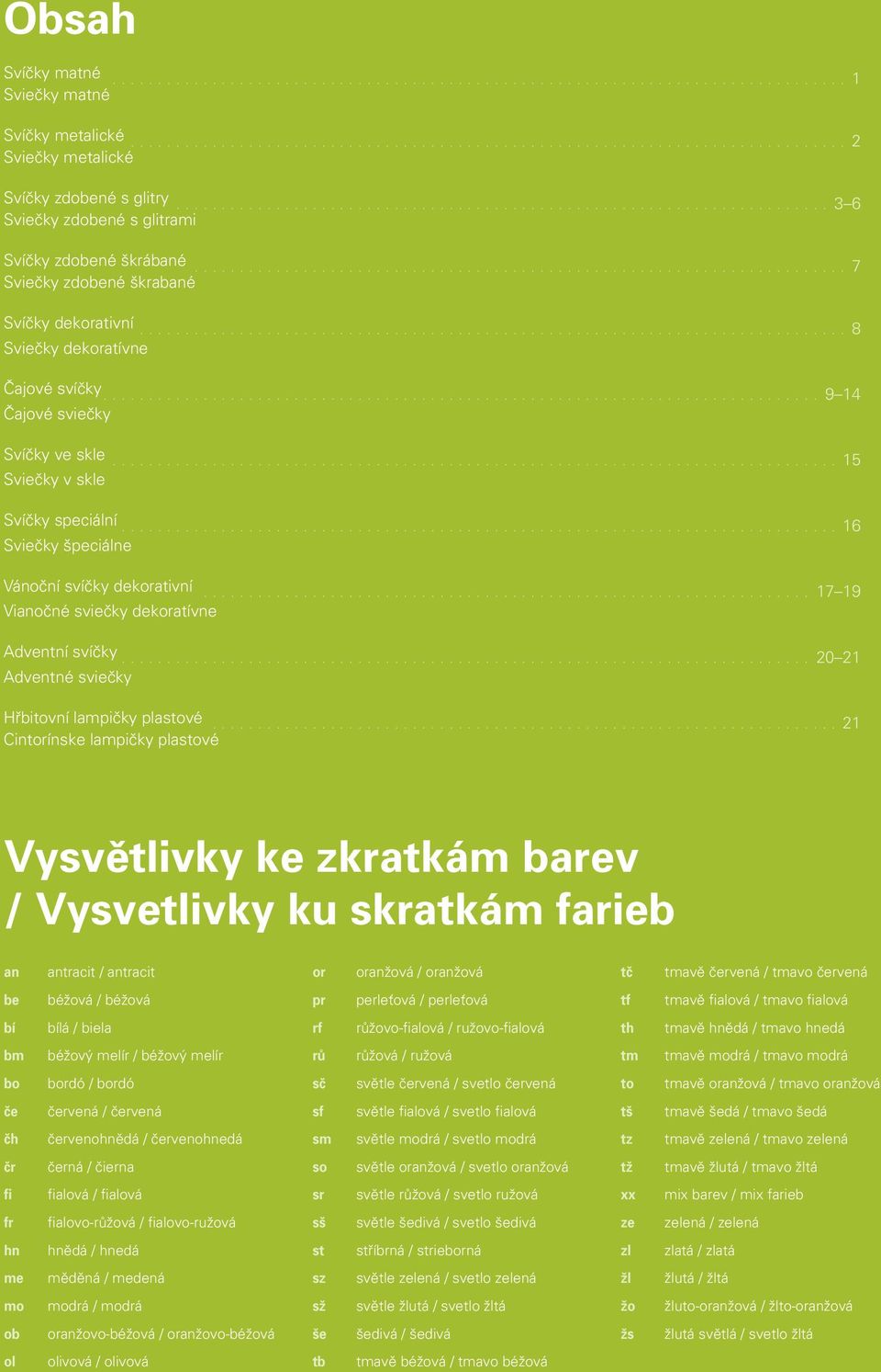 svíčky 20 21 Adventné sviečky Hřbitovní lampičky plastové 21 Cintorínske lampičky plastové Vysvětlivky ke zkratkám barev / Vysvetlivky ku skratkám farieb an antracit / antracit or oranžová / oranžová