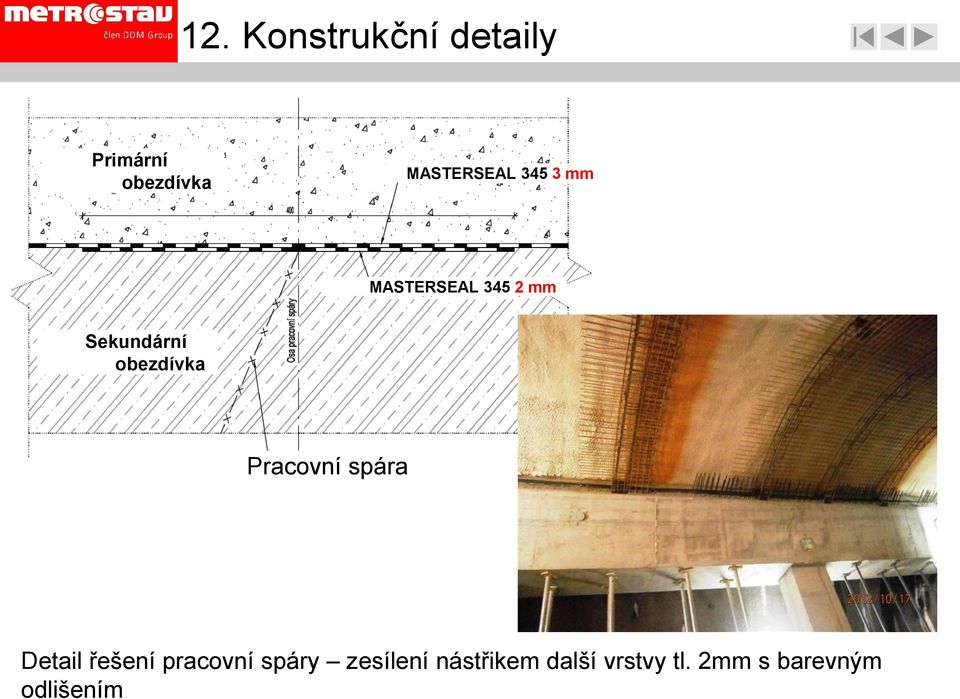 MASTERSEAL 345 2 mm Pracovní spára Detail řešení