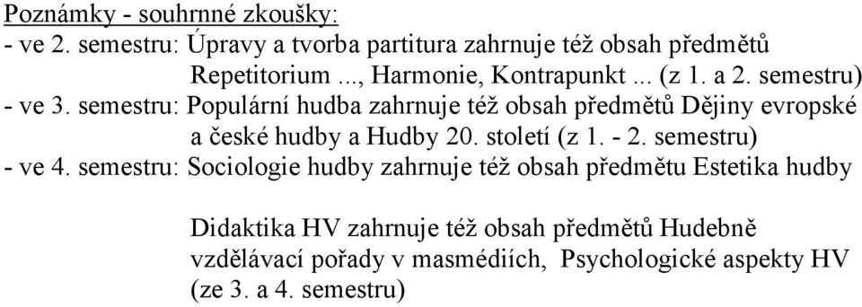 semestru: Populární hudba zahrnuje též obsah předmětů Dějiny evropské a české hudby a Hudby 20. století (z 1. - 2.