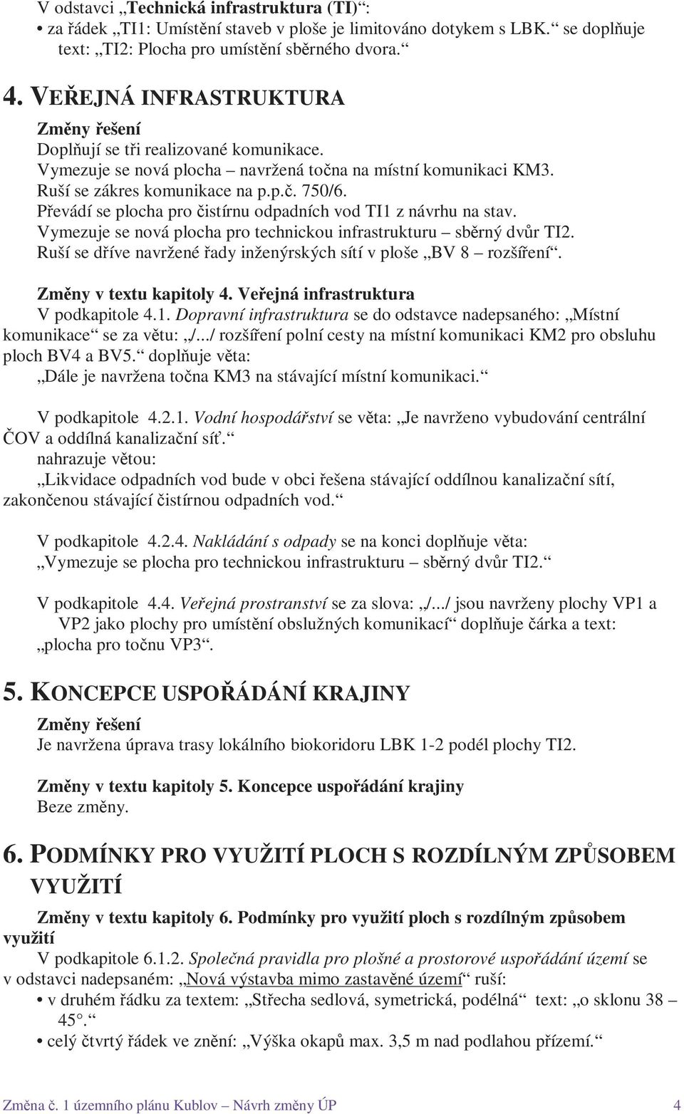 Převádí se plocha pro čistírnu odpadních vod TI1 z návrhu na stav. Vymezuje se nová plocha pro technickou infrastrukturu sběrný dvůr TI2.