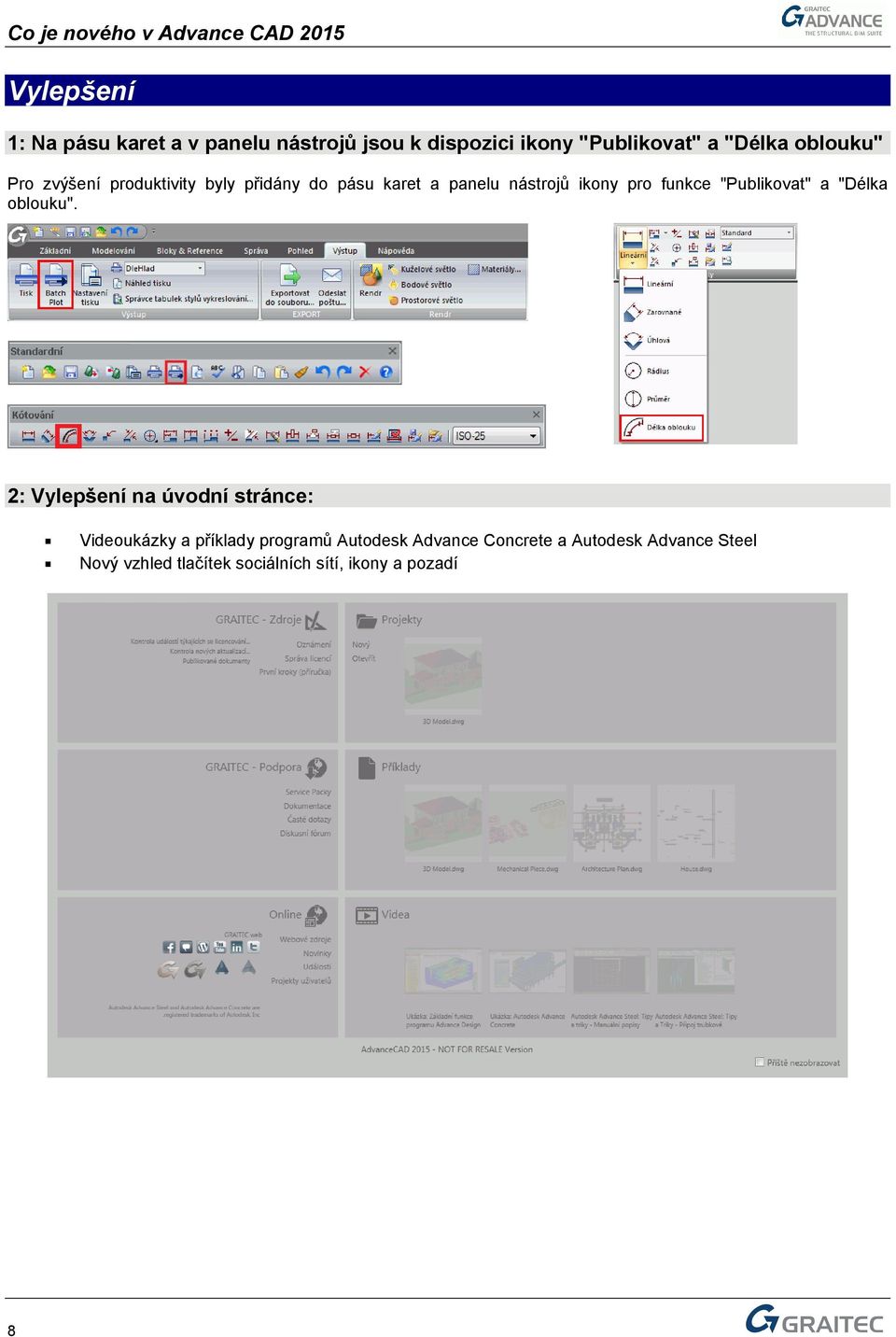 "Publikovat" a "Délka oblouku".