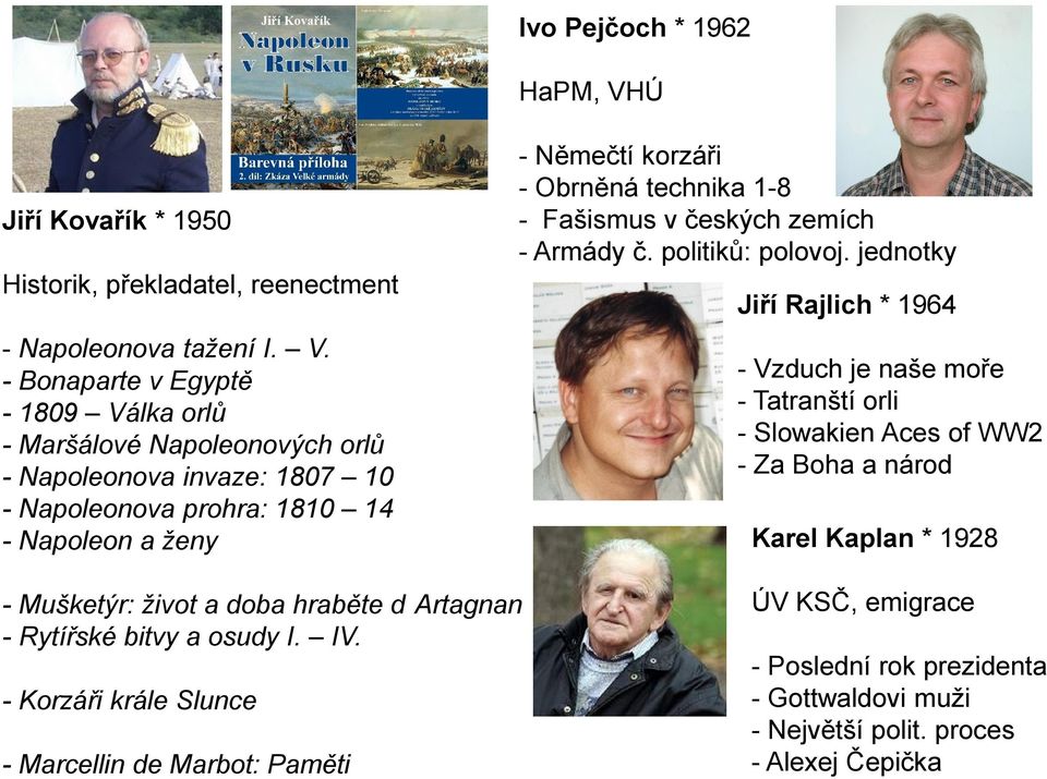 - Bonaparte v Egyptě - 1809 Válka orlů - Maršálové Napoleonových orlů - Napoleonova invaze: 1807 10 - Napoleonova prohra: 1810 14 - Napoleon a ženy - Němečtí korzáři - Obrněná
