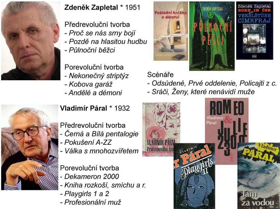 c. - Sráči, Ženy, které nenávidí muže Vladimír Páral * 1932 Předrevoluční tvorba - Černá a Bílá pentalogie - Pokušení