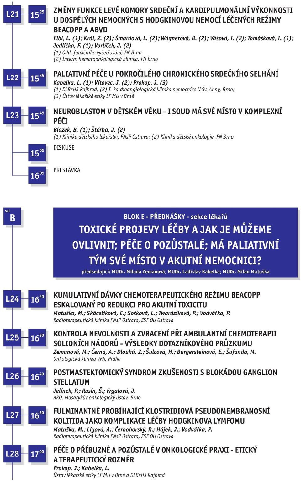 funkčního vyšetřování, FN Brno (2) Interní hematoonkologická klinika, FN Brno PALIATIVNÍ PÉČE U POKROČILÉHO CHRONICKÉHO SRDEČNÍHO SELHÁNÍ Kabelka, L. (1); Vítovec, J. (2); Prokop, J.