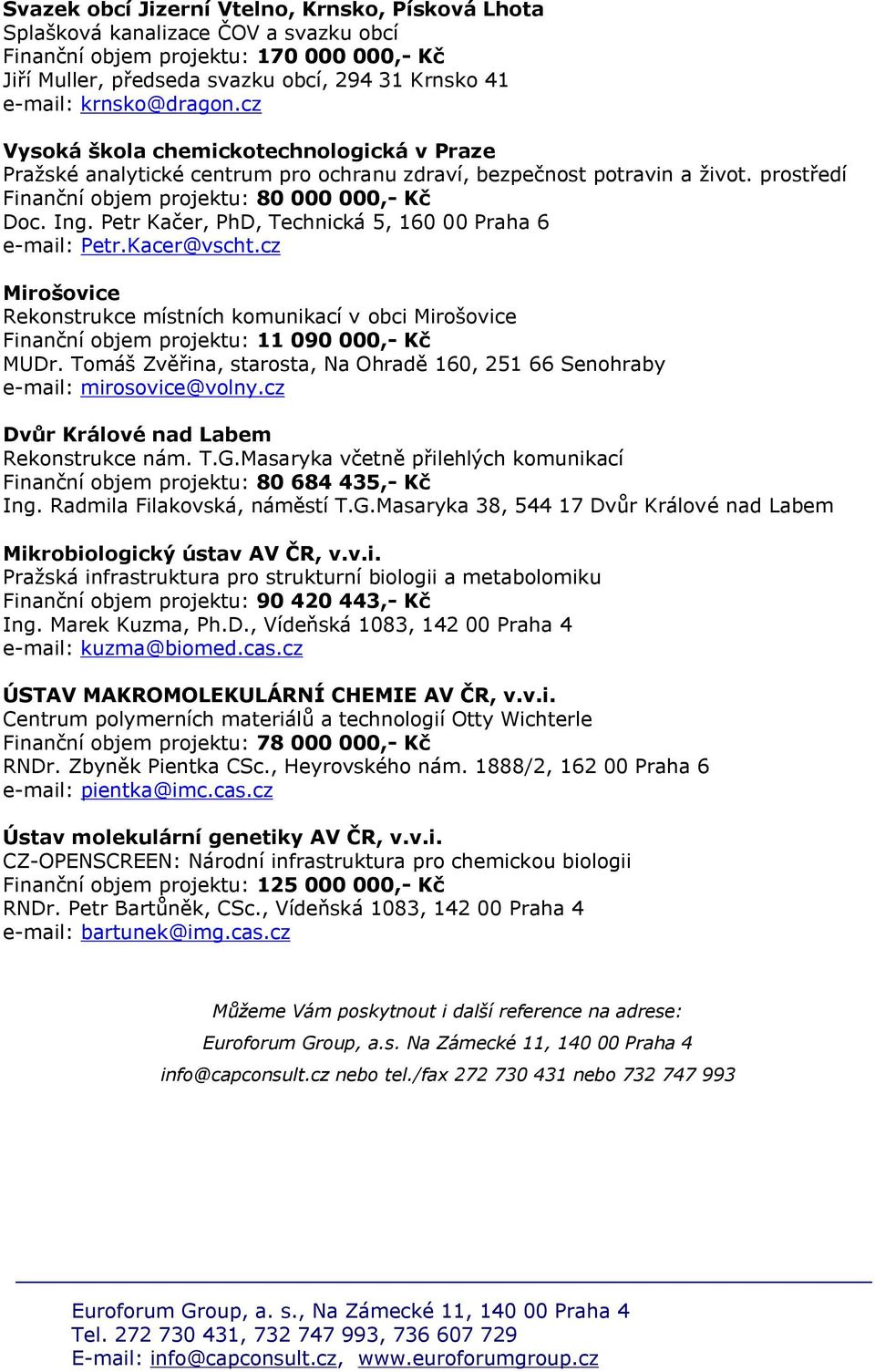 Petr Kačer, PhD, Technická 5, 160 00 Praha 6 e-mail: Petr.Kacer@vscht.cz Mirošovice Rekonstrukce místních komunikací v obci Mirošovice Finanční objem projektu: 11 090 000,- Kč MUDr.