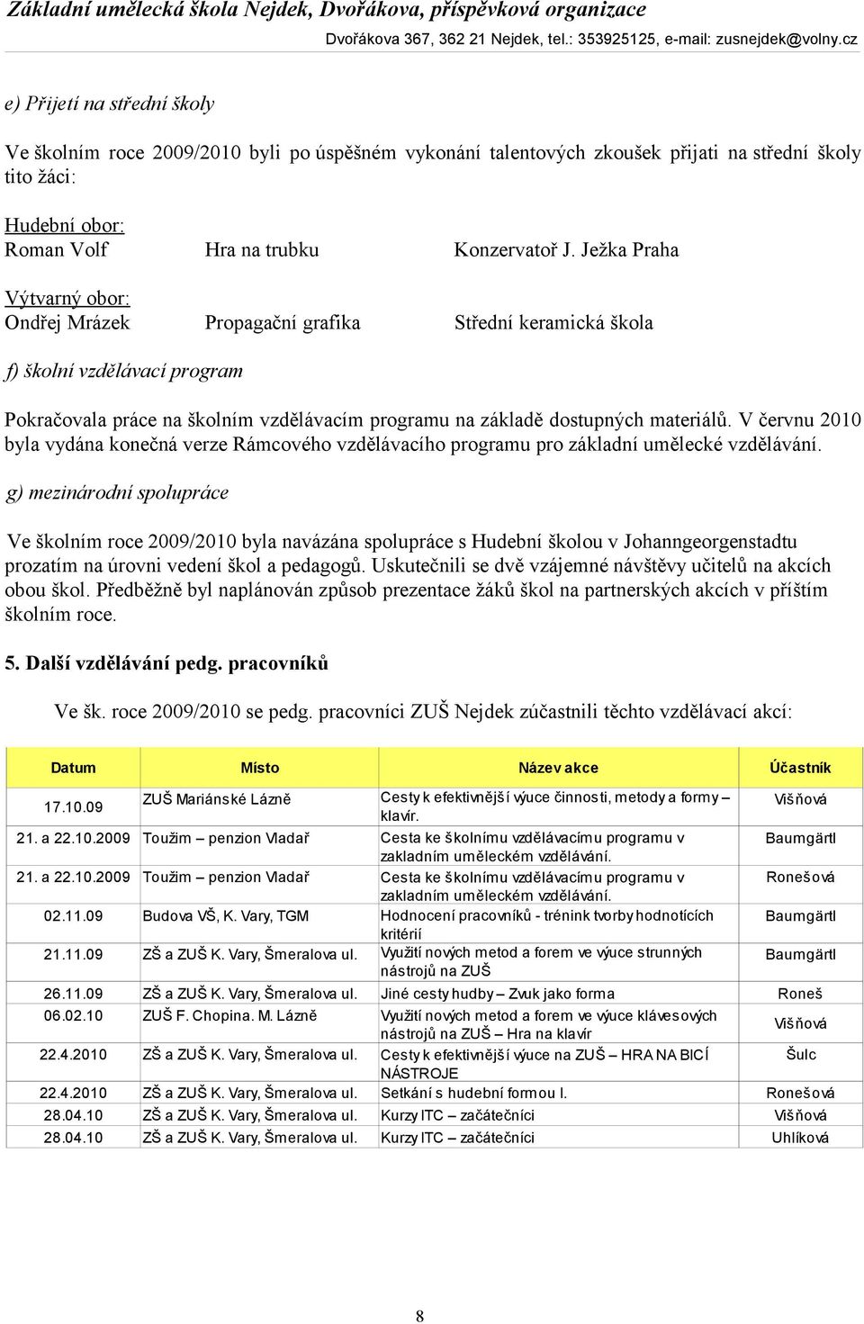 V červnu 2010 byla vydána konečná verze Rámcového vzdělávacího programu pro základní umělecké vzdělávání.