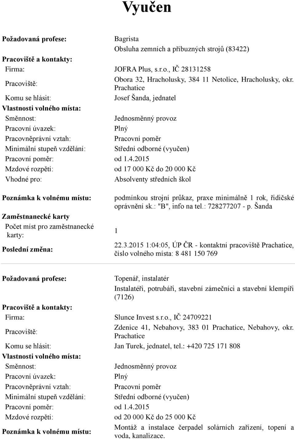 11 Netolice, Hracholusky, okr. Prachatice Josef Šanda, jednatel : od 1.4.