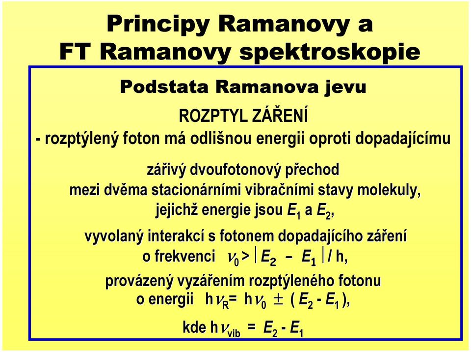 molekuly, jejichž energie jsou E 1 a E 2, vyvolaný interakcí s fotonem dopadajícího záření o frekvenci ν 0 >