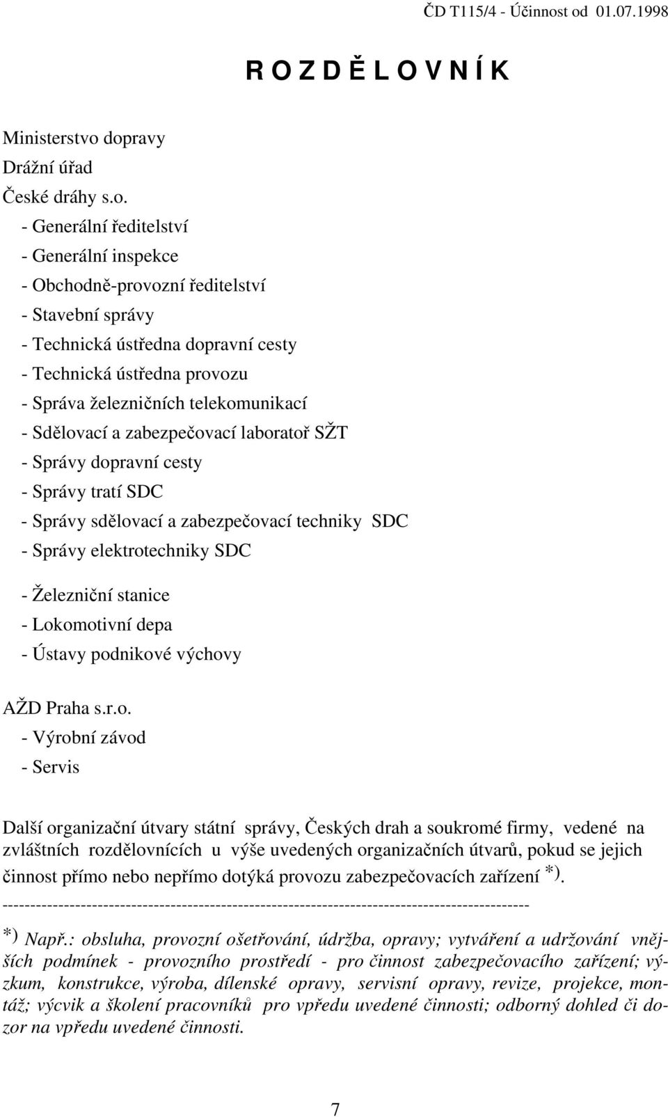Správa železničních telekomunikací - Sdělovací a zabezpečovací laboratoř SŽT - Správy dopravní cesty - Správy tratí SDC - Správy sdělovací a zabezpečovací techniky SDC - Správy elektrotechniky SDC -