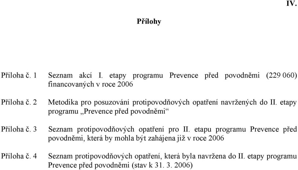 etapy programu Prevence před povodněmi Seznam protipovodňových opatření pro II.
