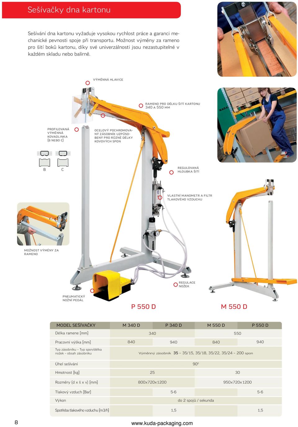 výměnná hlavice rameno pro délku šití kartonu 340 a 550 mm profilovaná výměnná kovadlinka (B NeBo c) ocelový pochromova- Ný zásobník uzpůso- BeNý pro různé délky kovových spon B C regulovaná hloubka