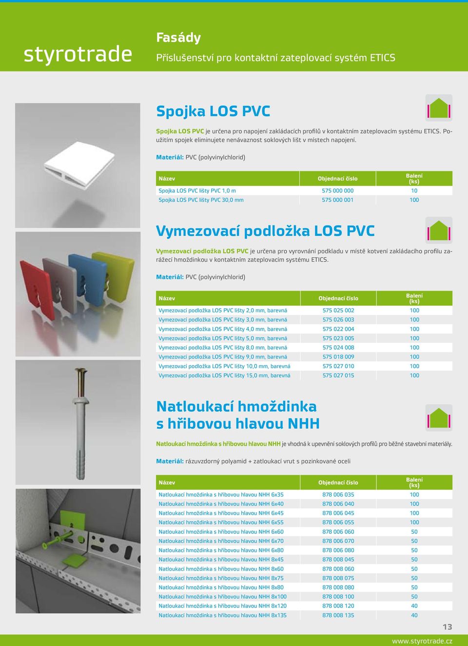 Materiál: PVC (polyvinylchlorid) Spojka LOS PVC lišty PVC 1,0 m 575 000 000 10 Spojka LOS PVC lišty PVC 30,0 mm 575 000 001 100 Vymezovací podložka LOS PVC Vymezovací podložka LOS PVC je určena pro