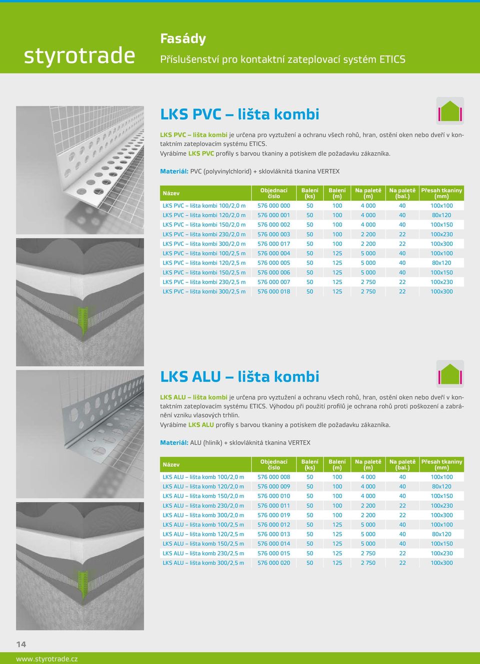 Materiál: PVC (polyvinylchlorid) + sklovláknitá tkanina VERTEX Přesah tkaniny (mm) LKS PVC lišta kombi 100/2,0 m 576 000 000 50 100 4 000 40 100x100 LKS PVC lišta kombi 120/2,0 m 576 000 001 50 100 4