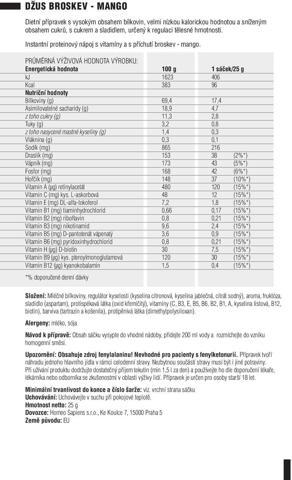 (mg) 865 216 Draslík (mg) 153 38 (2%*) Vápník (mg) 173 43 (5%*) Fosfor (mg) 168 42 (6%*) Hořčík (mg) 148 37 (10%*) Vitamin B1 (mg) tiaminhydrochlorid 0,66 0,17 (15%*) Vitamin B6 (mg)