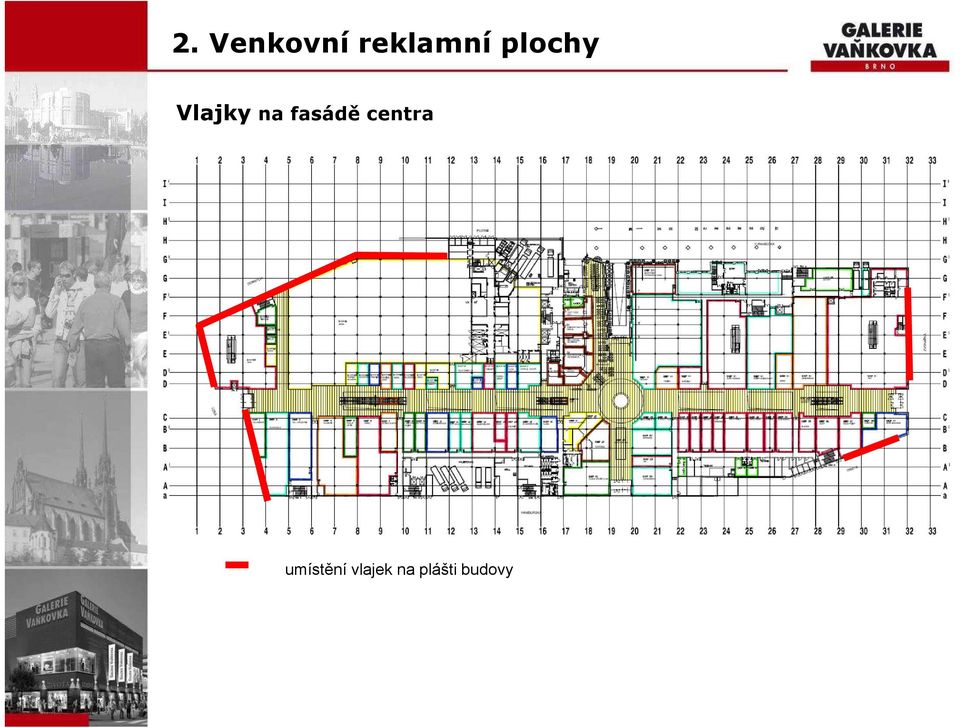 fasádě centra