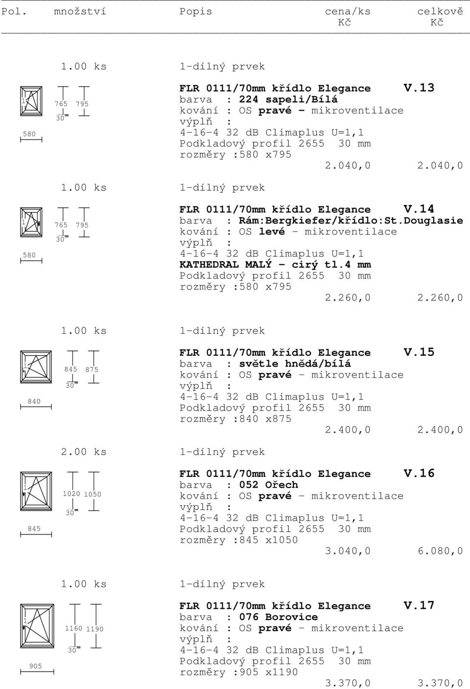 260,0 840 845.00 ks -dílný prvek 845 875 2.00 ks -dílný prvek 020 050 FLR 0/70mm křídlo Elegance V.5 barva : světle hnědá/bílá 4-6-4 32 db Climaplus U=, Podkladový profil 2655 mm rozměry :840 x875 2.