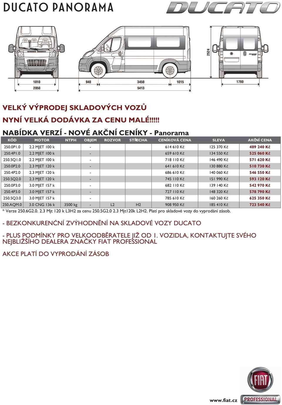 4P2.0 2.3 MJET 120 k - 686 610 Kč 140 060 Kč 546 550 Kč 250.5Q2.0 2.3 MJET 120 k - 745 110 Kč 151 990 Kč 593 120 Kč 250.0P3.0 3.0 MJET 157 k - 682 110 Kč 139 140 Kč 542 970 Kč 250.4P3.0 3.0 MJET 157 k - 727 110 Kč 148 320 Kč 578 790 Kč 250.