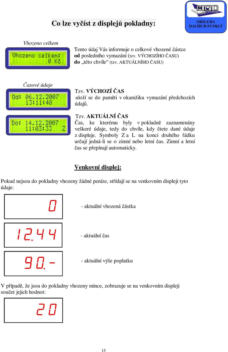 Symboly Z a L na konci druhého řádku určují jedná-li se o zimní nebo letní čas. Zimní a letní čas se přepínají automaticky.