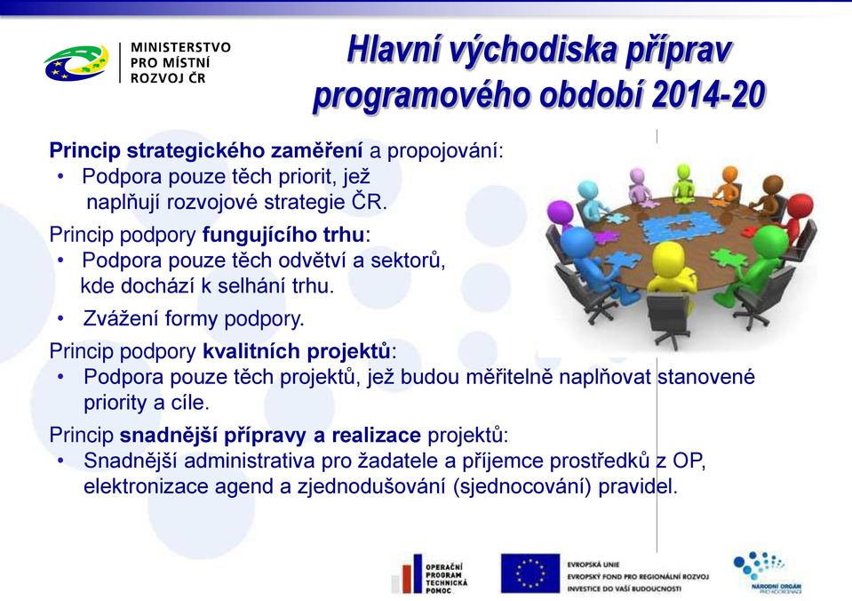 Hlavní východiska příprav programového období 2014-20 Princip podpory kvalitních projektů: Podpora pouze těch projektů, jež budou mě itelně