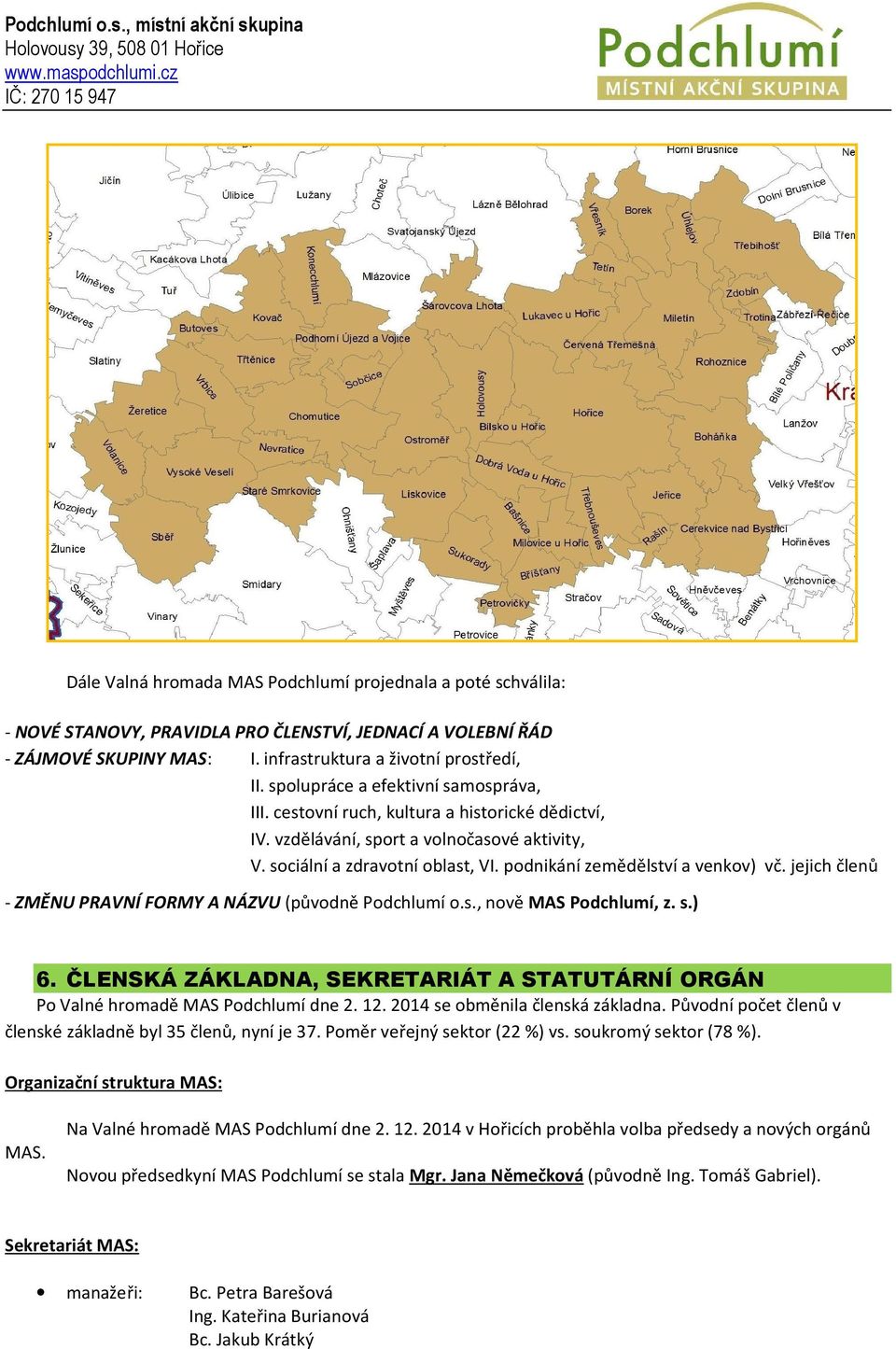 podnikání zemědělství a venkov) vč. jejich členů - ZMĚNU PRAVNÍ FORMY A NÁZVU (původně Podchlumí o.s., nově MAS Podchlumí, z. s.) 6.