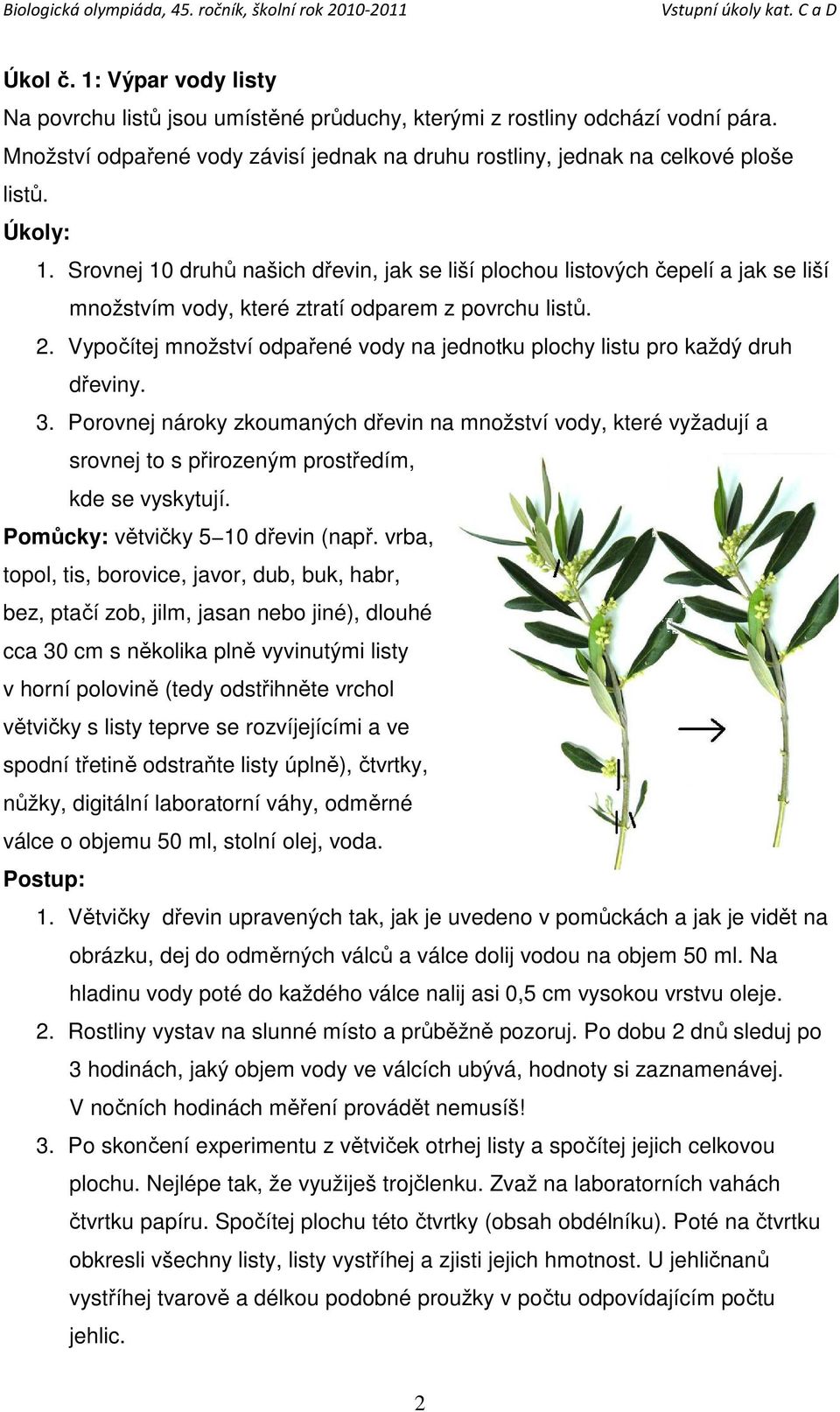 Vypočítej množství odpařené vody na jednotku plochy listu pro každý druh dřeviny. 3.