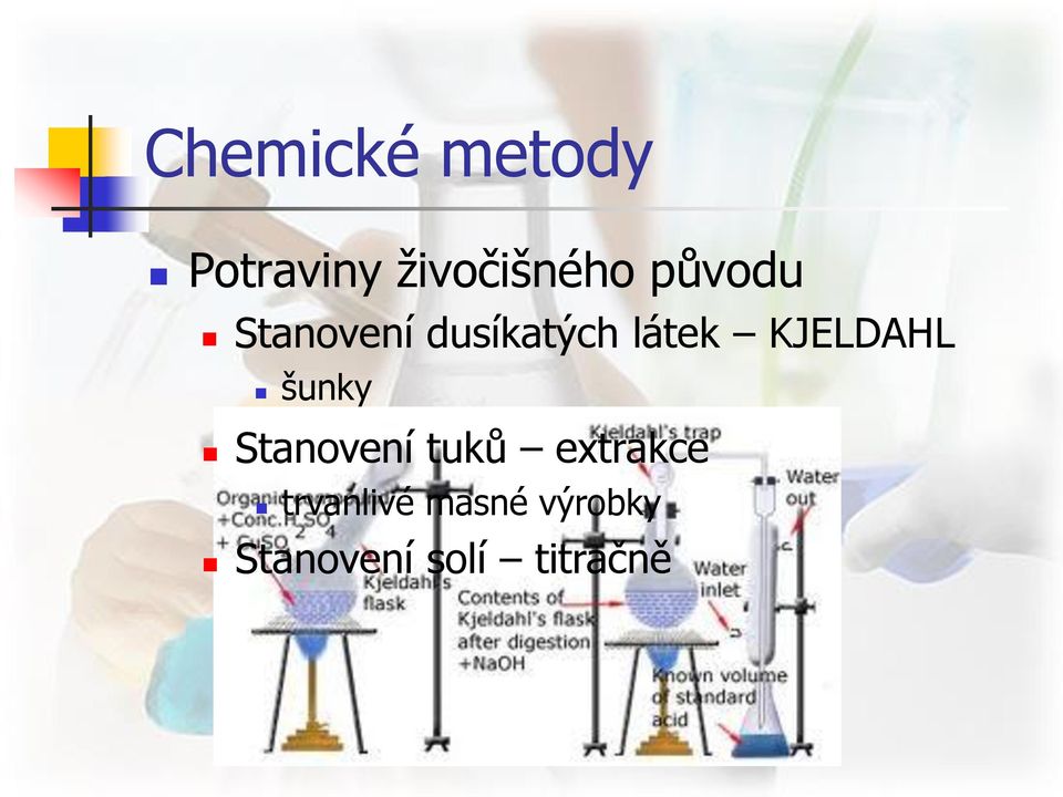 KJELDAHL šunky Stanovení tuků extrakce