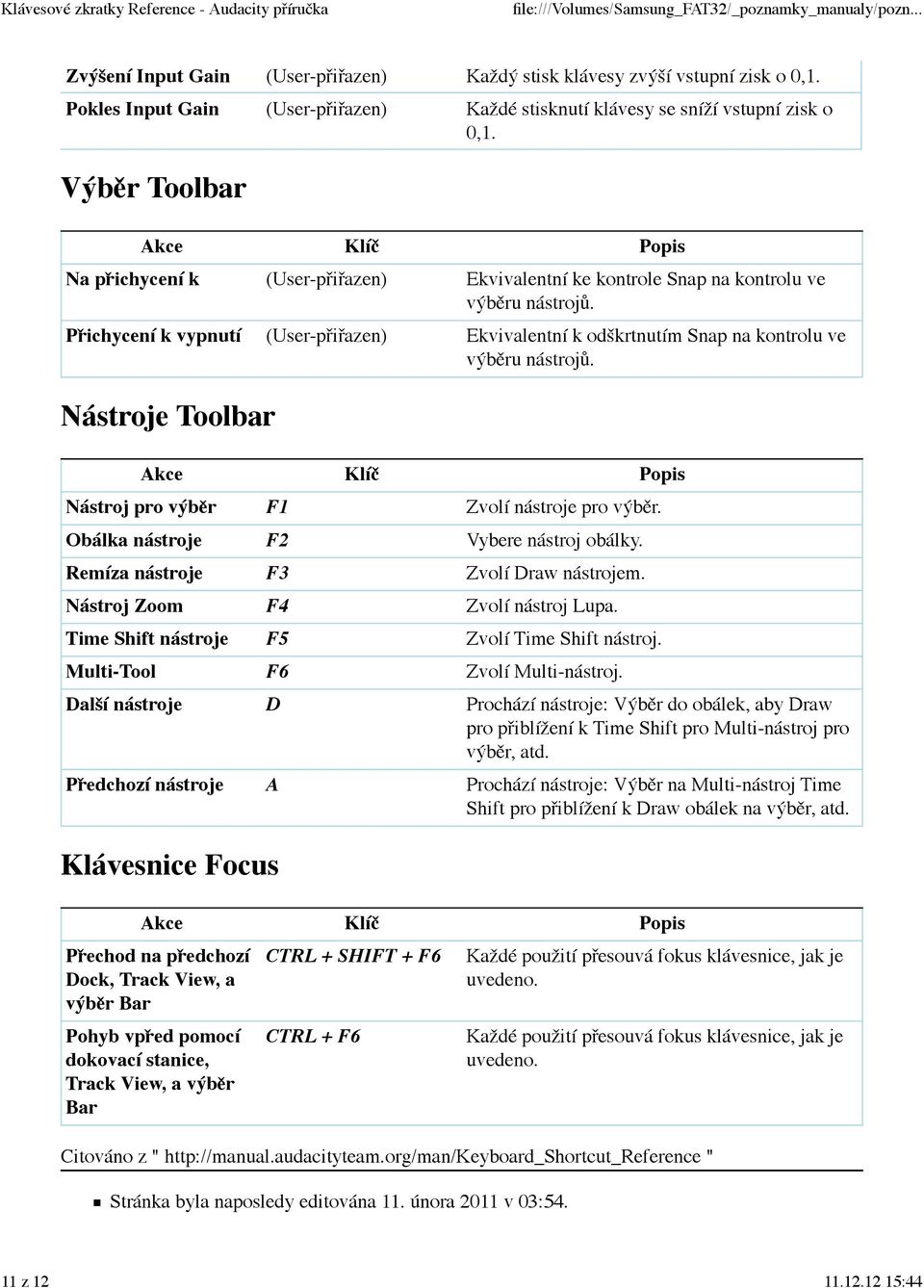 Přichycení k vypnutí (User-přiřazen) Ekvivalentní k odškrtnutím Snap na kontrolu ve výběru nástrojů. Nástroje Toolbar Nástroj pro výběr F1 Zvolí nástroje pro výběr.