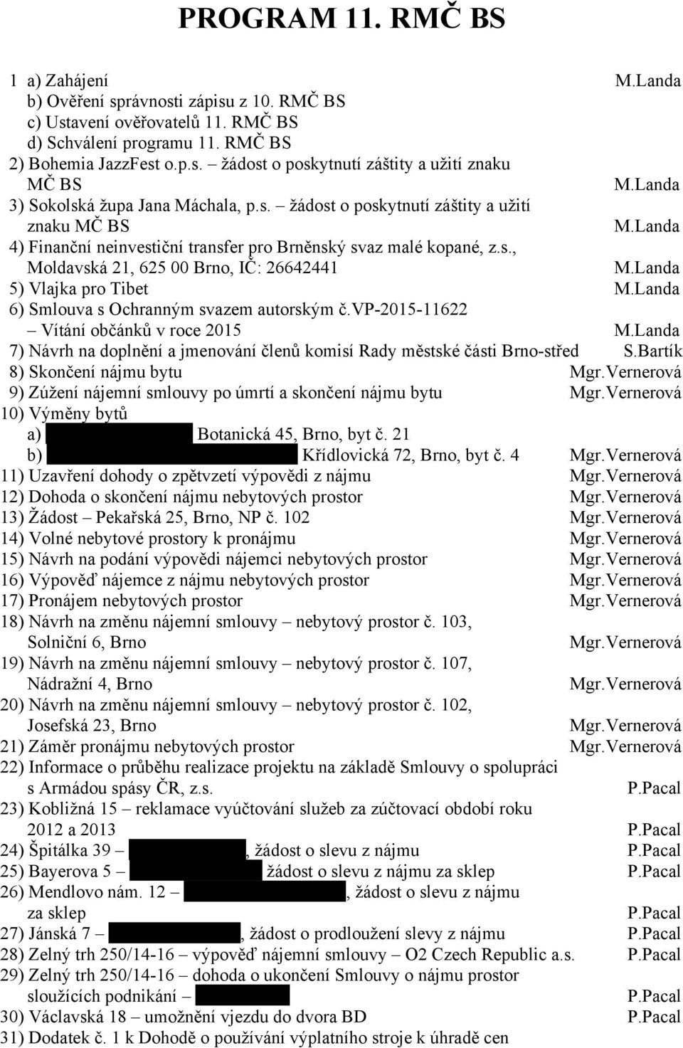 Landa 5) Vlajka pro Tibet M.Landa 6) Smlouva s Ochranným svazem autorským č.vp-2015-11622 Vítání občánků v roce 2015 M.