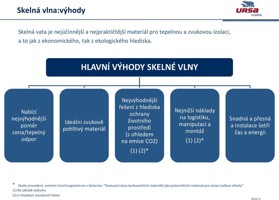 ohledem na emise CO2) Nejnižší náklady na logistiku, manipulaci a montáž (1) (2)* Snadná a přesná a instalace šetří čas a energii (1) (2)* * Studie provedená centrem