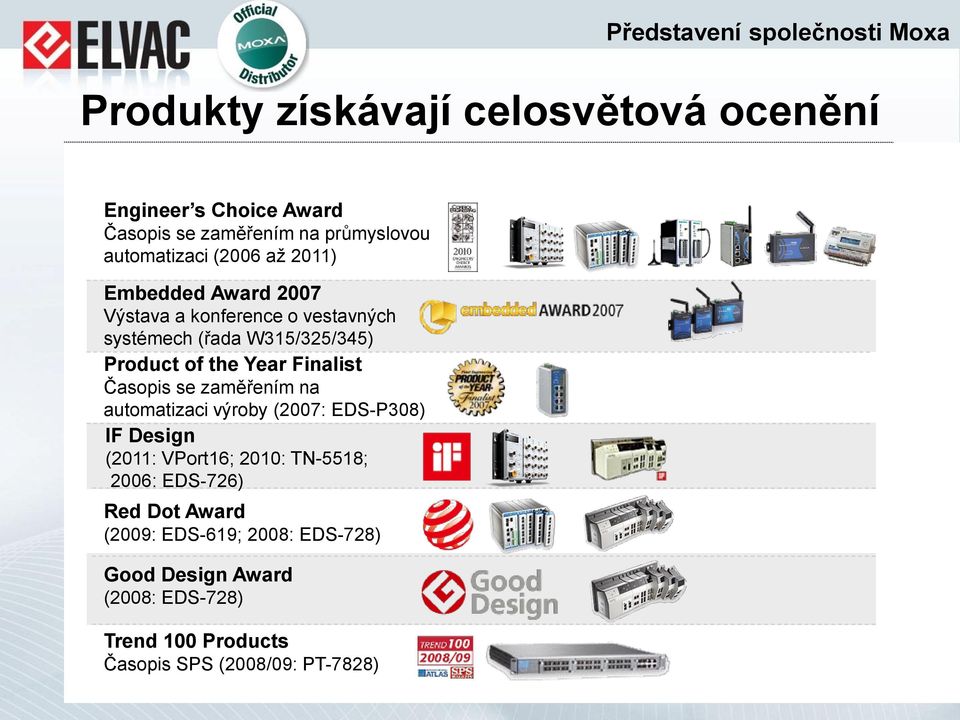 Časopis se zaměřením na automatizaci výroby (2007: EDS-P308) IF Design (2011: VPort16; 2010: TN-5518; 2006: EDS-726) Red