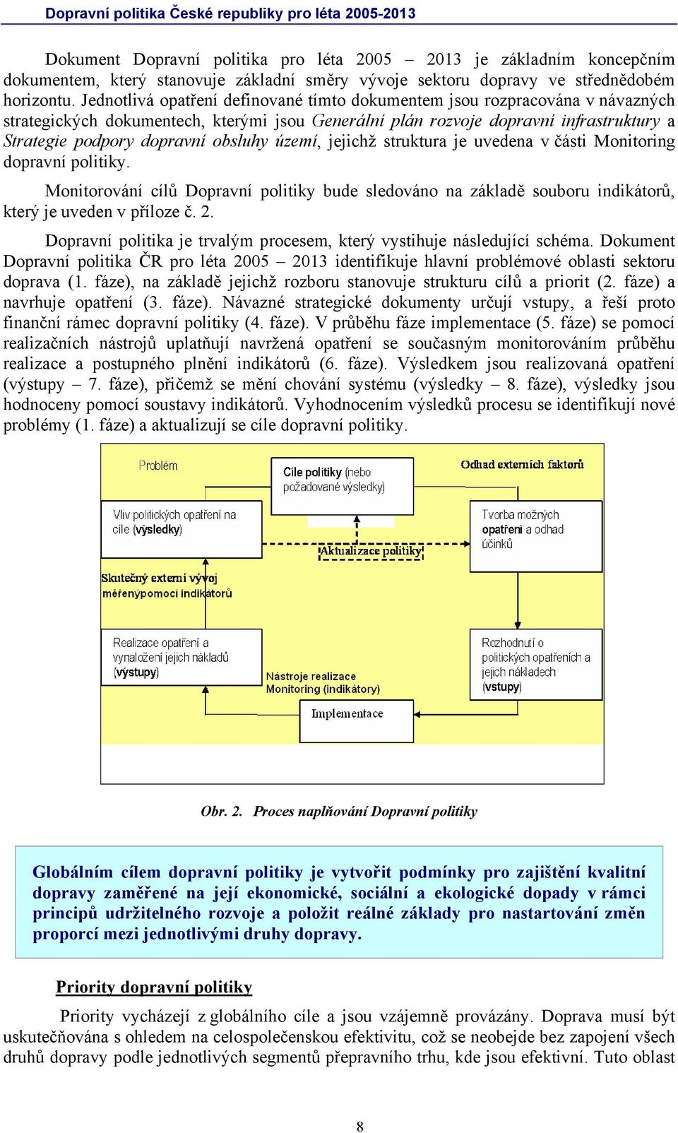 obsluhy území, jejichž struktura je uvedena v části Monitoring dopravní politiky. Monitorování cílů Dopravní politiky bude sledováno na základě souboru indikátorů, který je uveden v příloze č. 2.