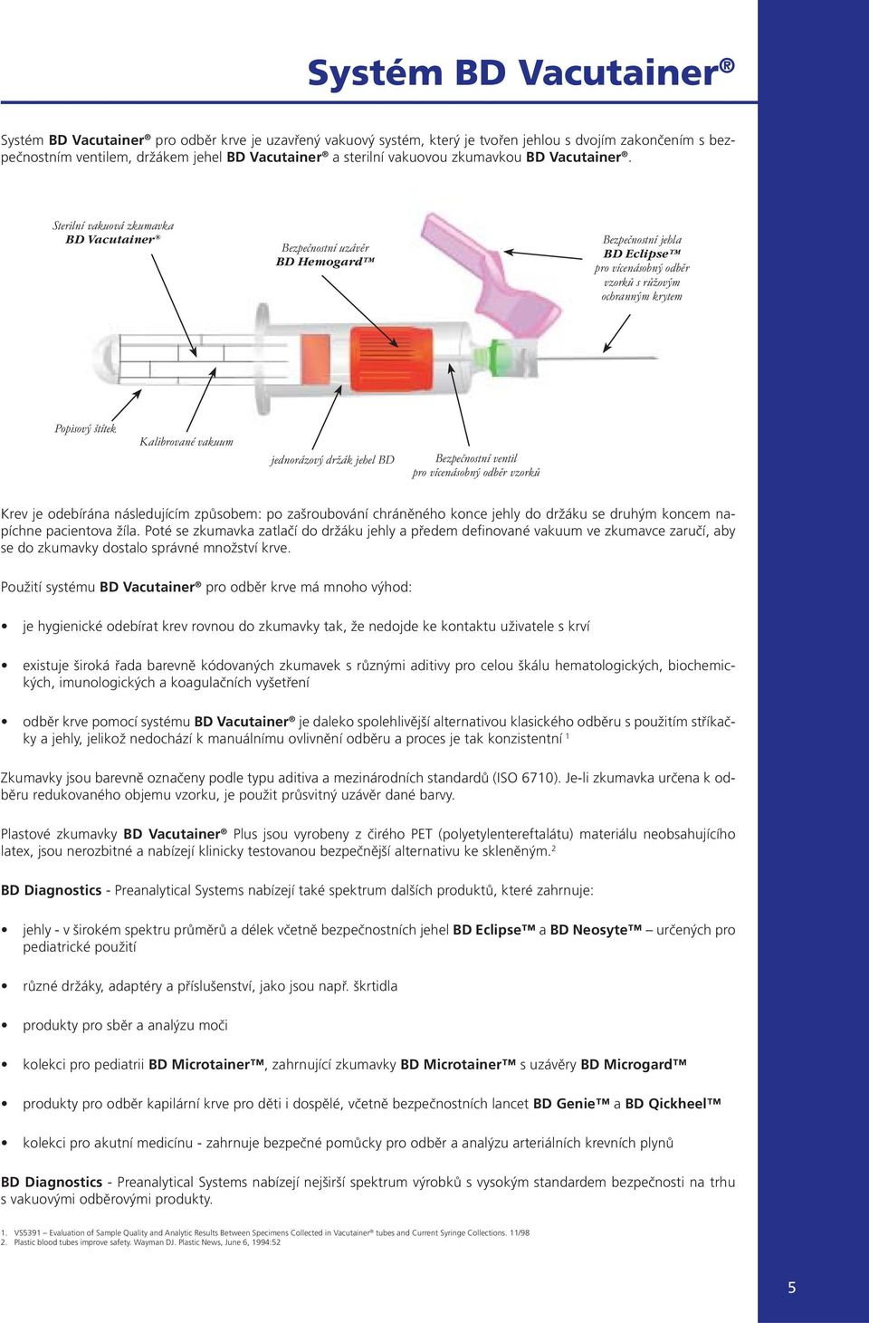 Sterilní vakuová zkumavka BD Vacutainer Bezpečnostní uzávěr BD Hemogard Bezpečnostní jehla BD Eclipse pro vícenásobný odběr vzorků s růžovým ochranným krytem Popisový štítek Kalibrované vakuum