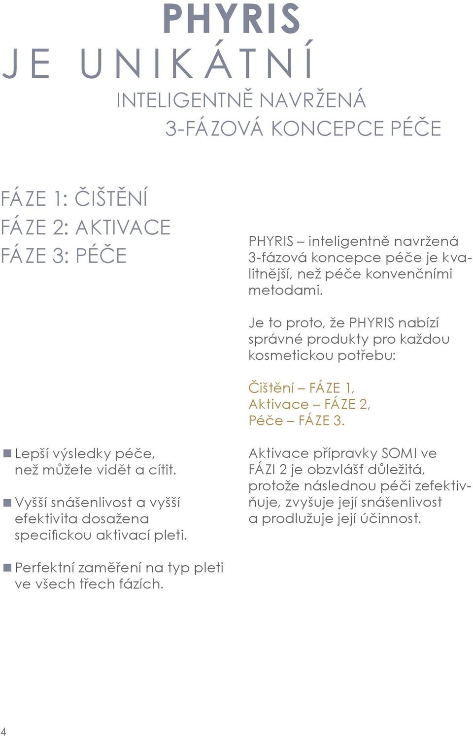 Je to proto, že PHYRIS nabízí správné produkty pro každou kosmetickou potřebu: Čištění FÁZE 1, Aktivace FÁZE 2, Péče FÁZE 3.