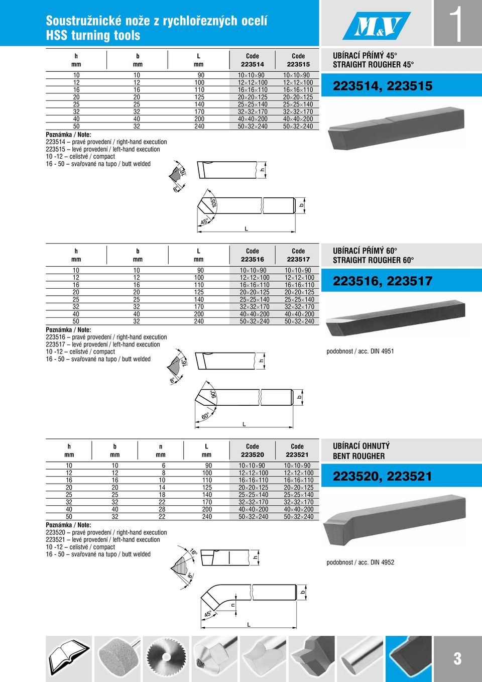 provedení / left-hand execution 10-12 celistvé / compact 16-50 svařované na tupo / butt welded ubírací přímý 45 straight rougher 45 223514, 223515 h b l 223516 223517 10 10 90 10 10 90 10 10 90 12 12