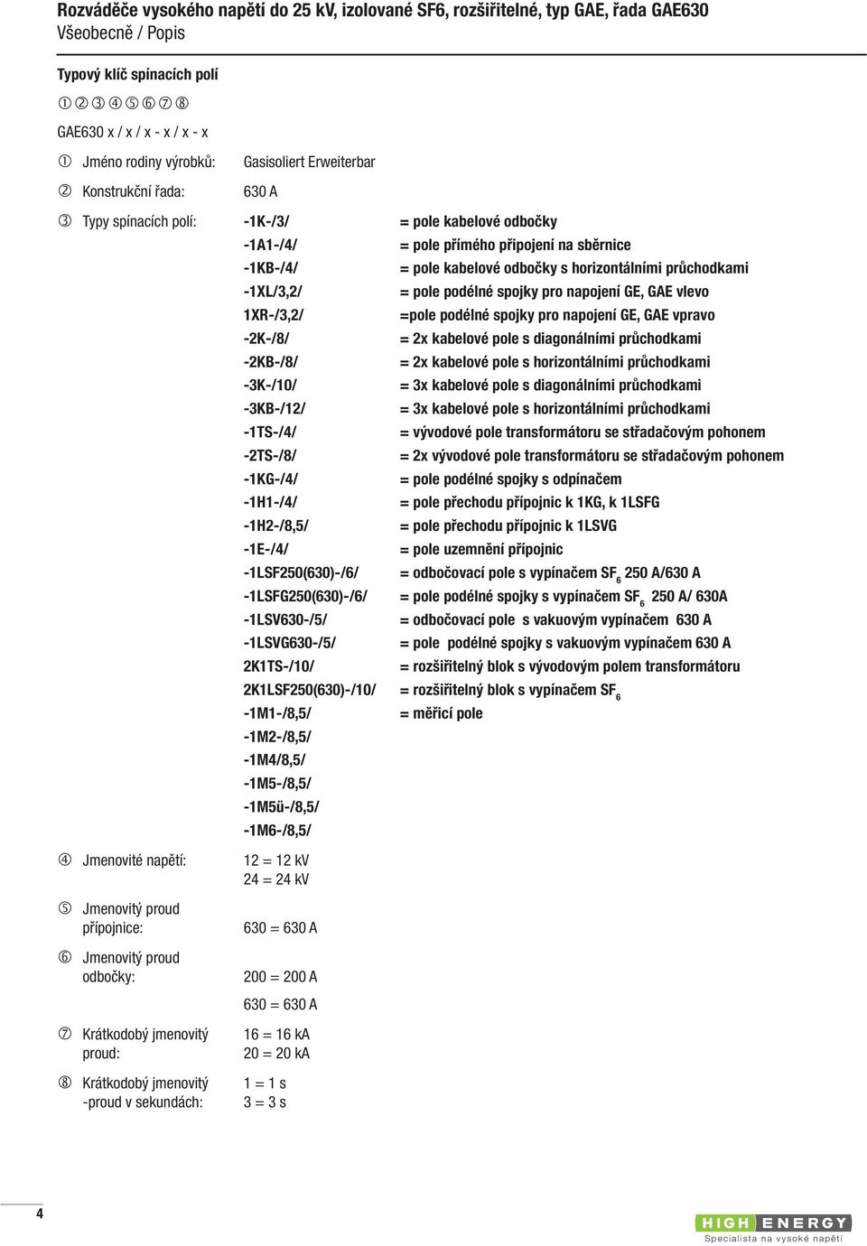 napojení GE, GAE vlevo 1XR-/3,2/ =pole podélné spojky pro napojení GE, GAE vpravo -2K-/8/ = 2x kabelové pole s diagonálními průchodkami -2KB-/8/ = 2x kabelové pole s horizontálními průchodkami