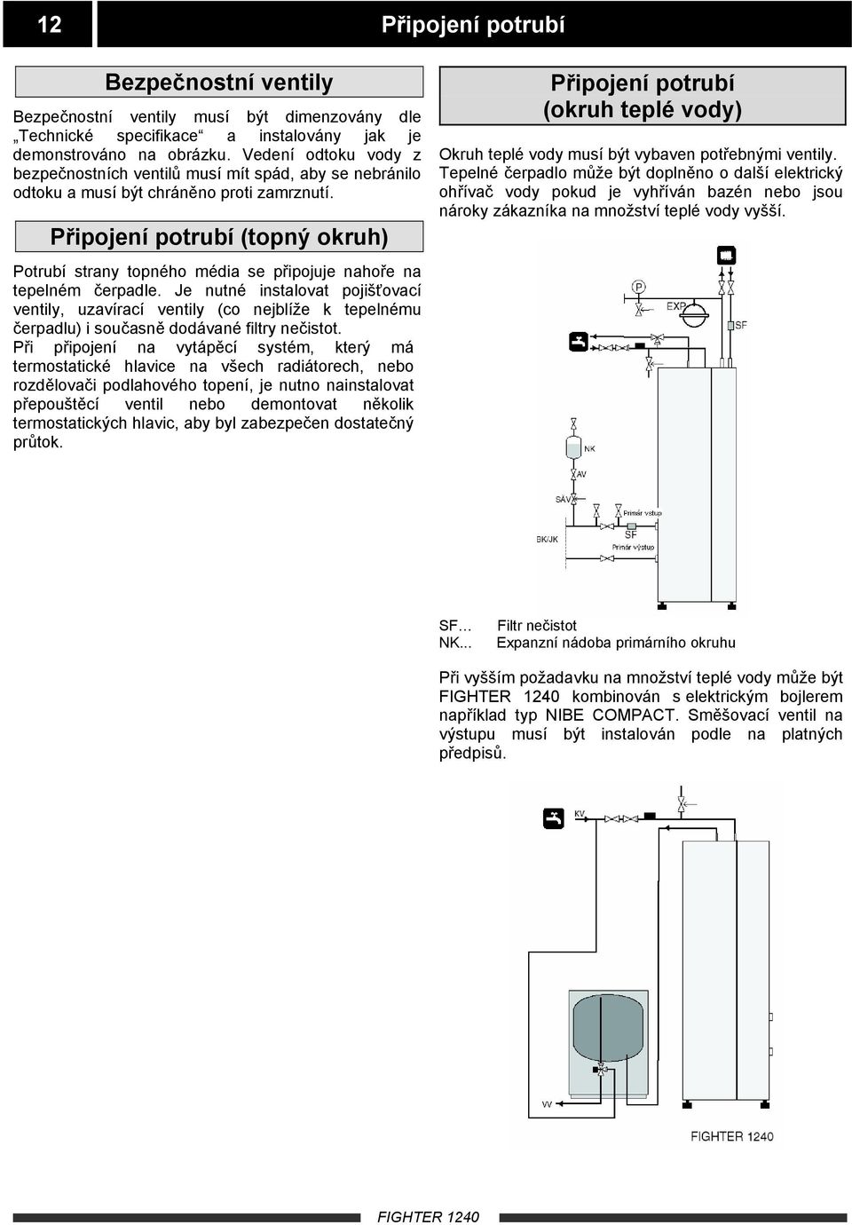 Připojení potrubí (topný okruh) Potrubí strany topného média se připojuje nahoře na tepelném čerpadle.