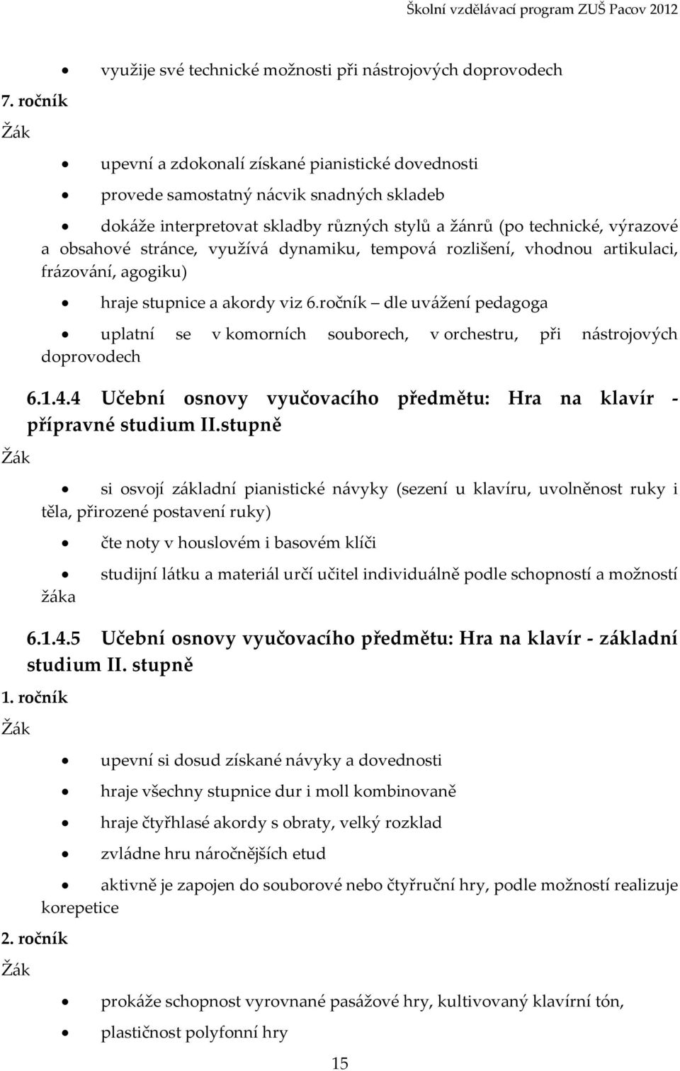 využívá dynamiku, tempová rozlišení, vhodnou artikulaci, frázování, agogiku) hraje stupnice a akordy viz 6.