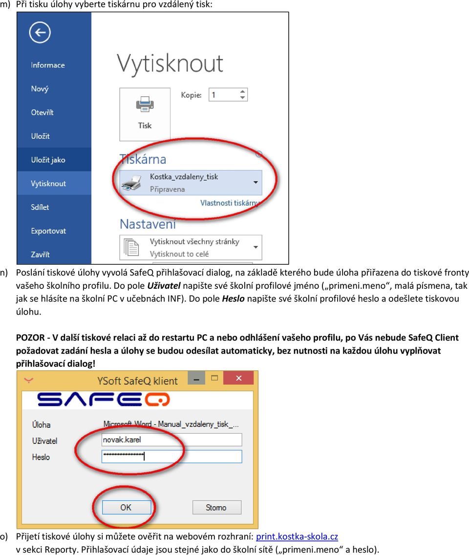 Do pole Heslo napište své školní profilové heslo a odešlete tiskovou úlohu.