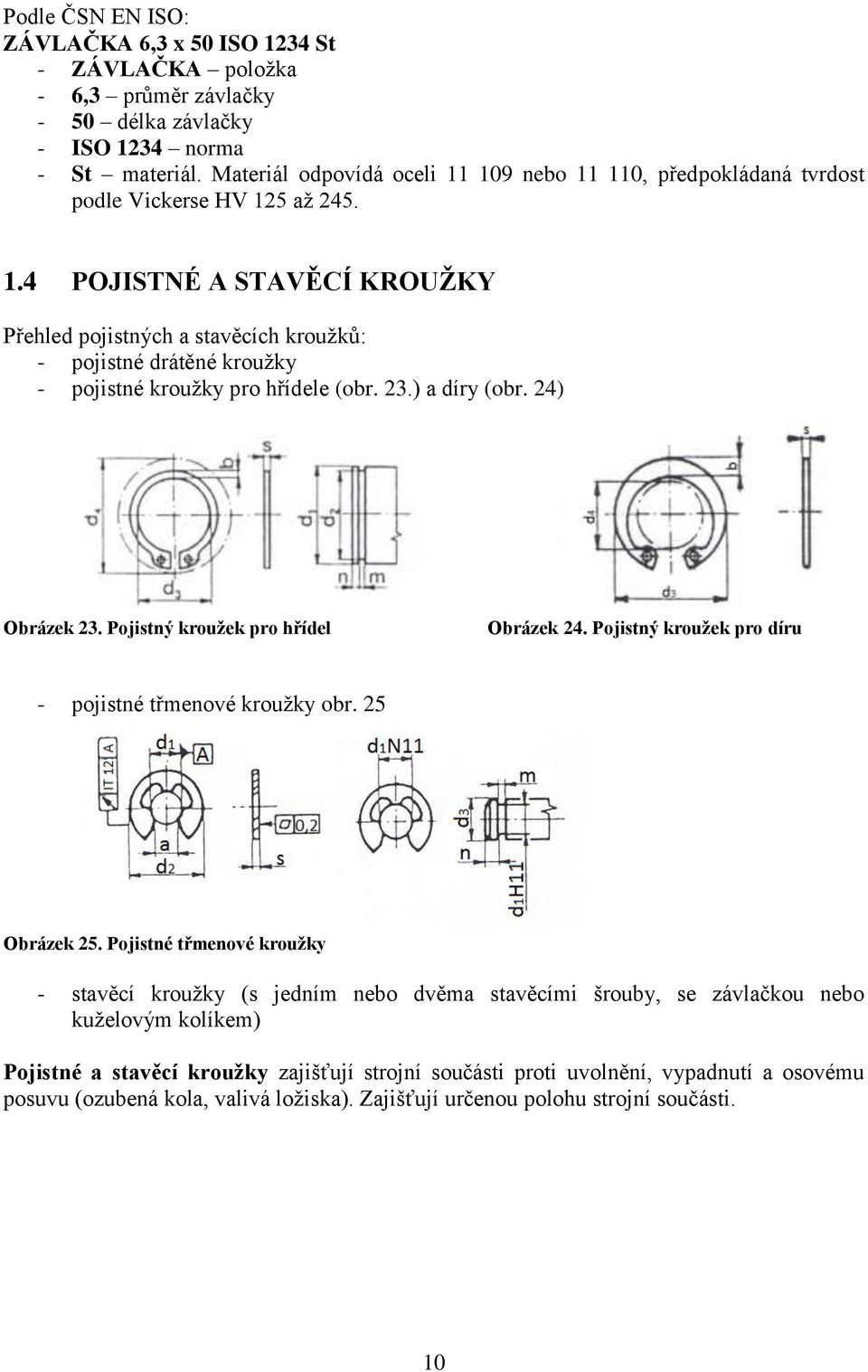 23.) a díry (obr. 24) Obrázek 23. Pojistný krouţek pro hřídel Obrázek 24. Pojistný krouţek pro díru - pojistné třmenové krouţky obr. 25 Obrázek 25.