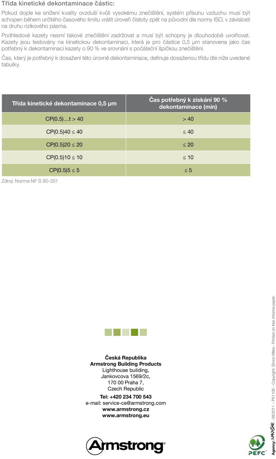 Kazety jsou testovány na kinetickou dekontaminaci, která je pro částice 0,5 μm stanovena jako čas potřebný k dekontaminaci kazety o 90 % ve srovnání s počáteční špičkou znečištění.