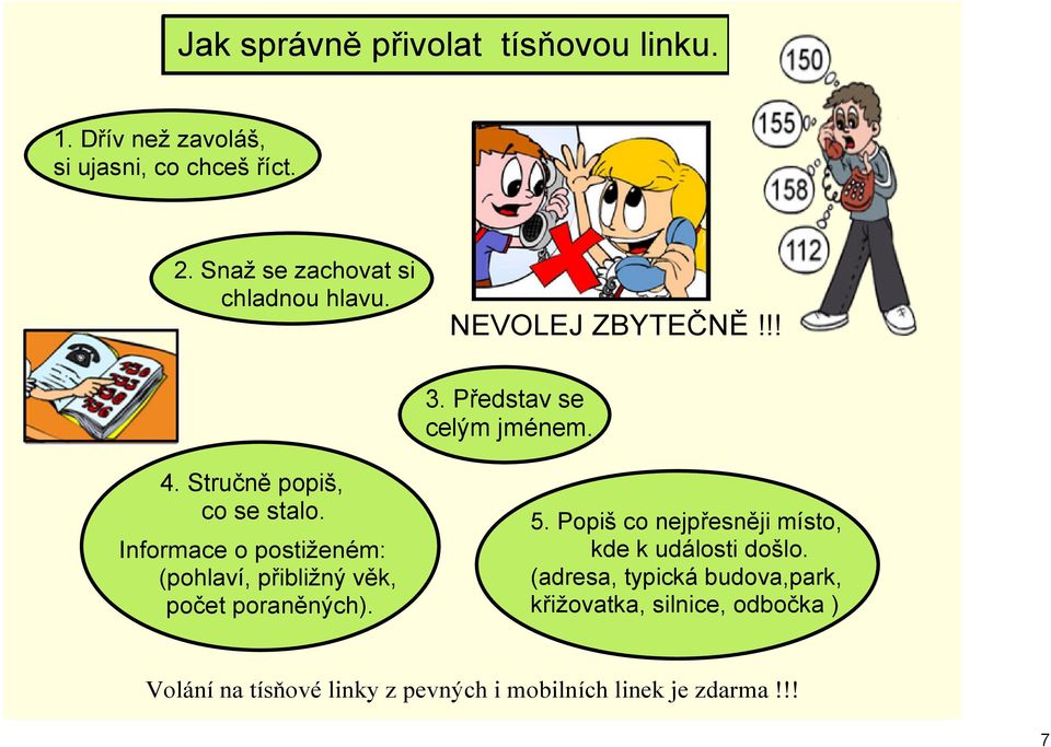 Stručně popiš, co se stalo. Informace o postiženém: (pohlaví, přibližný věk, počet poraněných). 5.