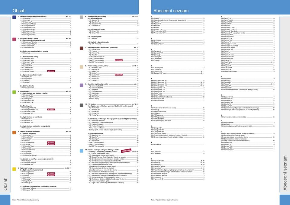 .. 3 PCI Novoment M3 plus... 3 PCI Novoment Z1... 3 PCI Novoment Z3... 3 2.2. Pojivo pro epoxidové stěrky a malty PCI auharz... 3 2.3. Samonivelační hmoty PCI Periplan N 10... 3 PCI Periplan plus.