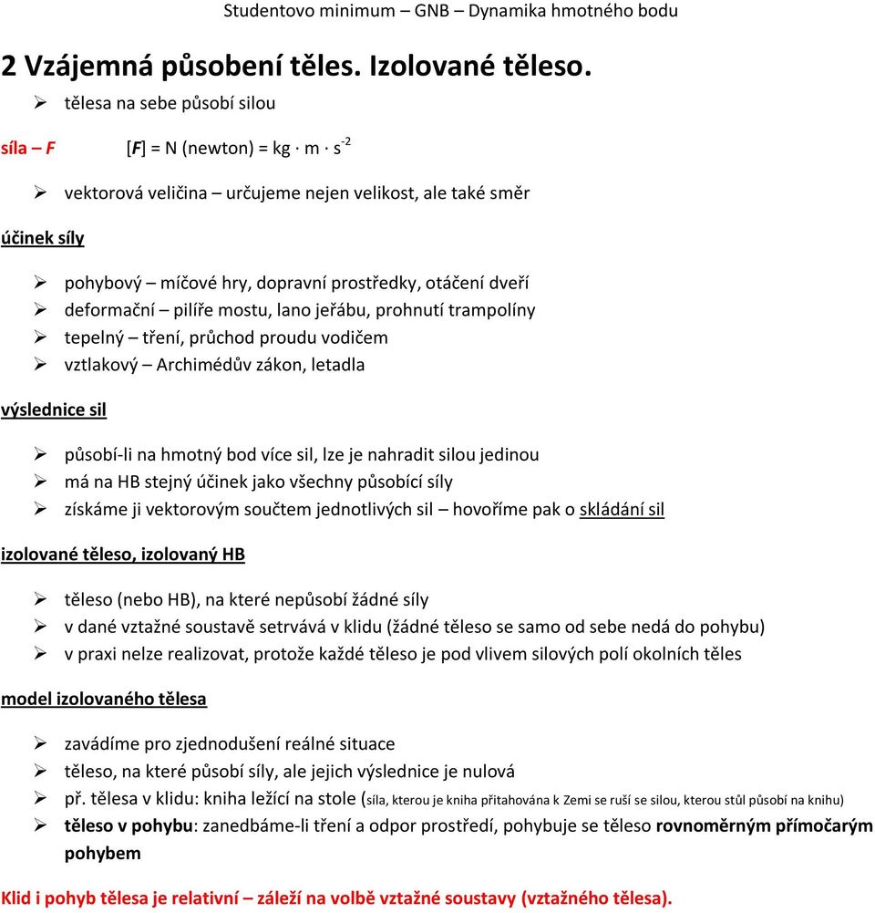 deformační pilíře mostu, lano jeřábu, prohnutí trampolíny tepelný tření, průchod proudu vodičem vztlakový Archimédův zákon, letadla výslednice sil působí-li na hmotný bod více sil, lze je nahradit