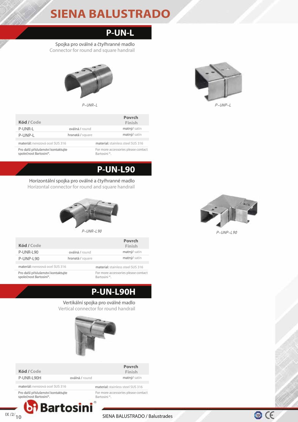 P-UN-L90 Horizontální spojka pro oválné a čtyřhranné madlo Horizontal connector for round and square handrail P-UNR-L90 P-UNP-L90 P-UNR-L90 oválná / round hranatá / square P-UNP-L90 Pro