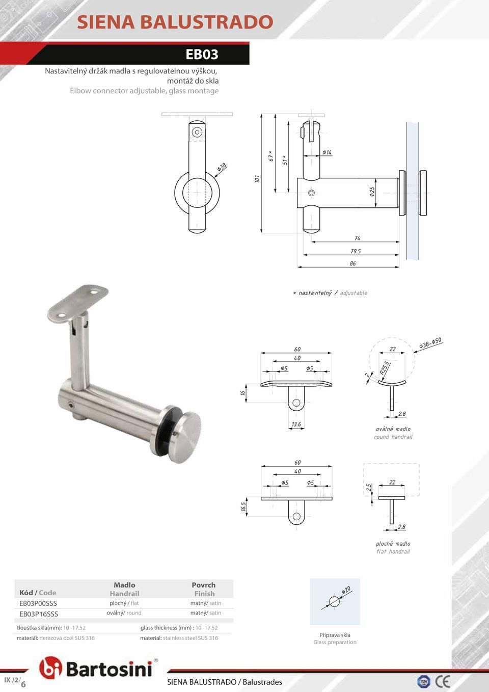 5 86 * nastavitelný / adjustable oválné madlo round handrail 2.5 22 2.